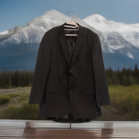 Pronto Uomo Blazer Mens 46 X-Long Black Pinstripe Wool 2 Button Suit Jacket - Picture 1 of 14